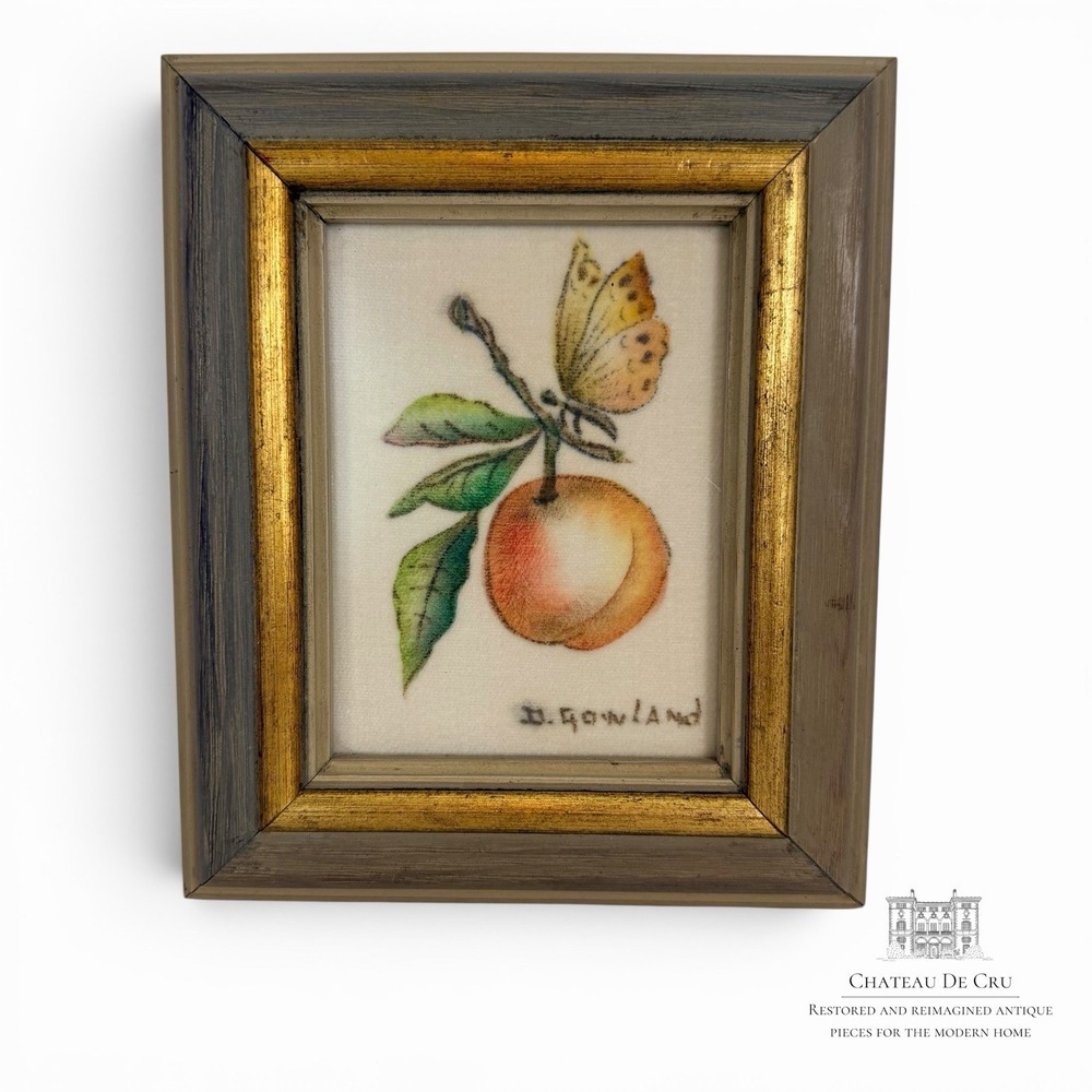 Peach And Butterfly Painting Framed 6"x7" By D.‎ Gawland